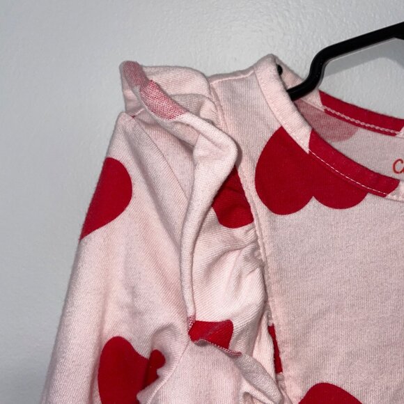 Cat & Jack Girls 5T Long Sleeve Pink & Red Heart Print Ruffle Top - Picture 4 of 6